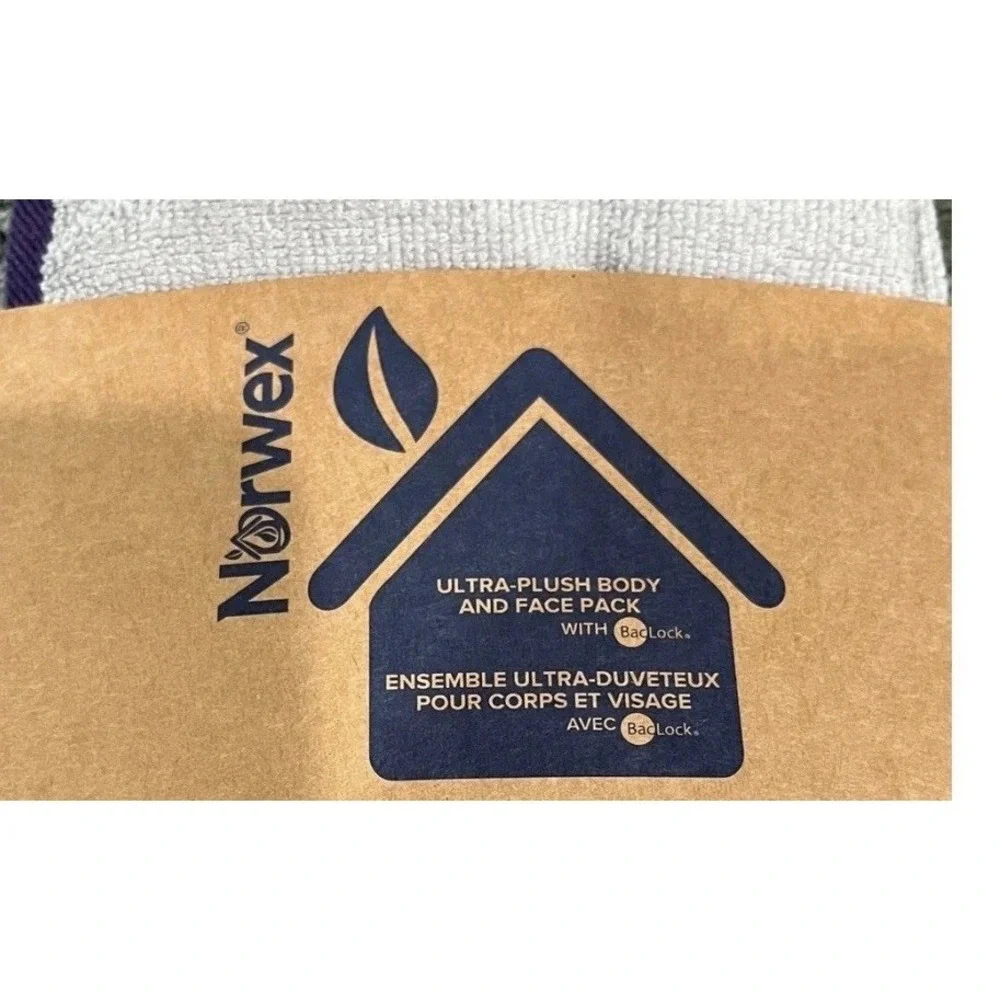 Norwex Ultra Body & Face Washcloths Set of 2 Gray with Purple Trim New